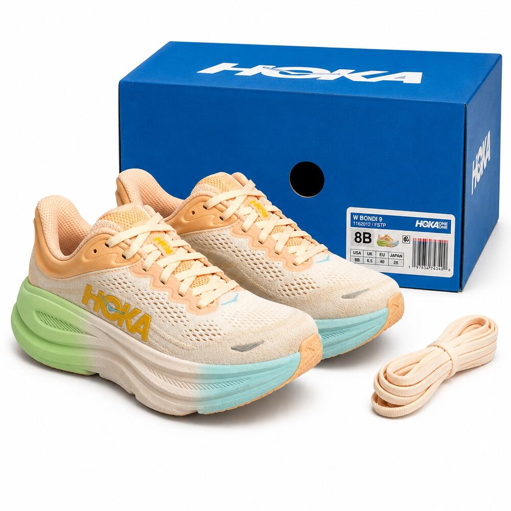 Hoka Bondi 9 Running Shoes Women's US 8B Peach Mint Sneakers with Box